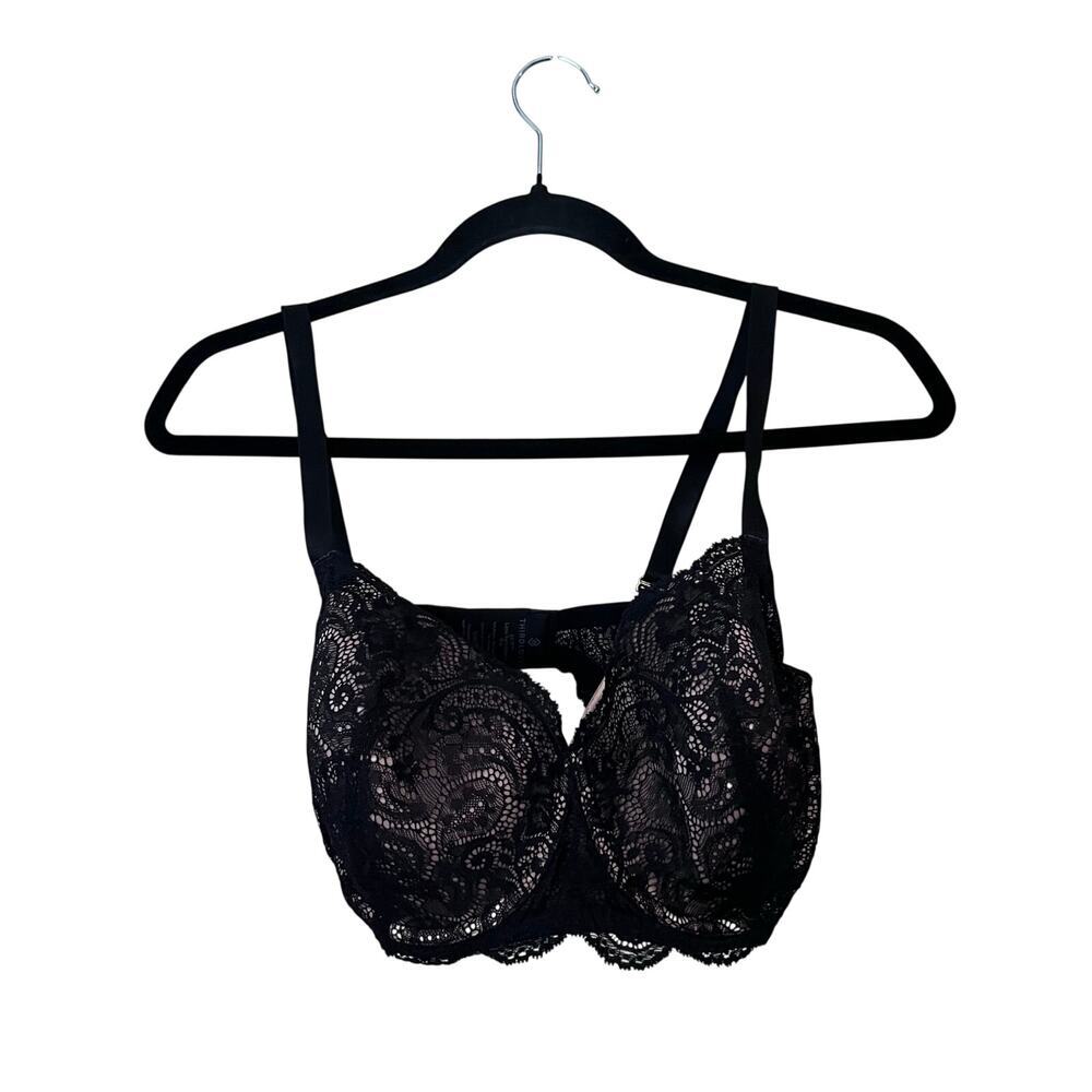 ThirdLove 24/7 Lace Balconette Bra 36 E Classic Underwire Push Up Black Tan 36DD - Picture 1 of 7